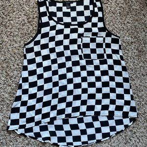 Small Forever 21 Sheer Black and White Checkerboard Tank Top with Pocket
